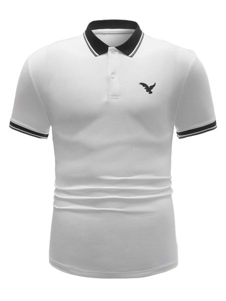 

men eagle print striped trim polo shirt k6pm#, White;black
