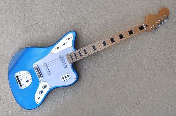 

factory custom metal blue electric guitar with white pickguard maple fretboard trapezoid fret inlay can be customized
