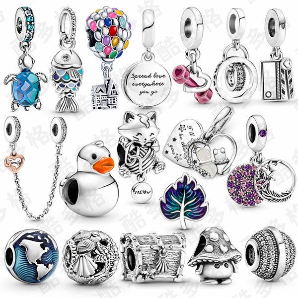 

new s925 sterling silver original fit pandora bracelet bow balloon cute dog flower charm diy jewelry beaded classic pendant lady gift access, Black