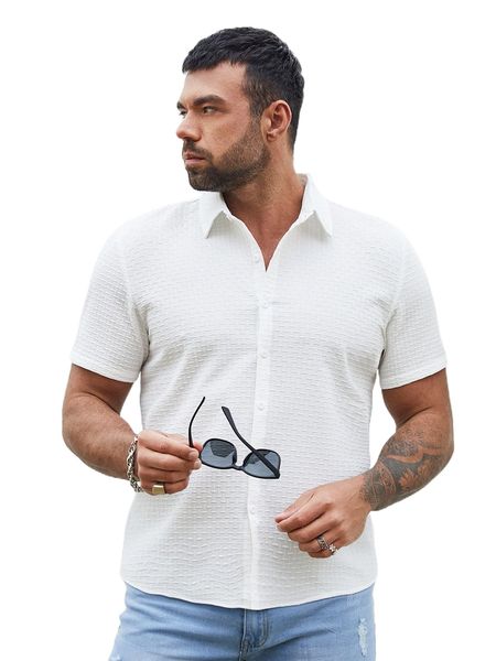 

extended sizes men single breasted textured shirt o7yw#, White;black
