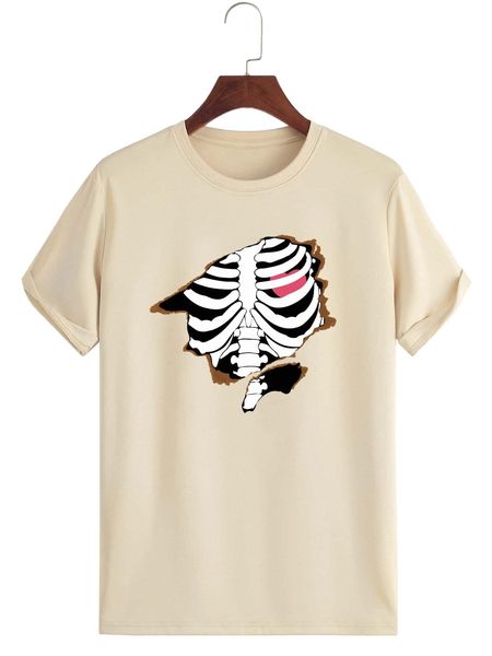 

romwe guys heart & skeleton graphic tee c9vt#, White;black