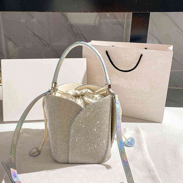 

evening bags shoulder wedding handbag designer rhinestones bucket clutch party purses and handbags silver shiny crystal 220330