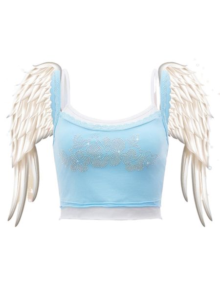 

rhinestone floral pattern lace trim 2 in 1 cami 87s0#, White