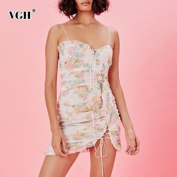 

sling dress for women square collar sleeveless print high waist ruched slim drawstring pearl dresses female clothes 210507, Black;gray