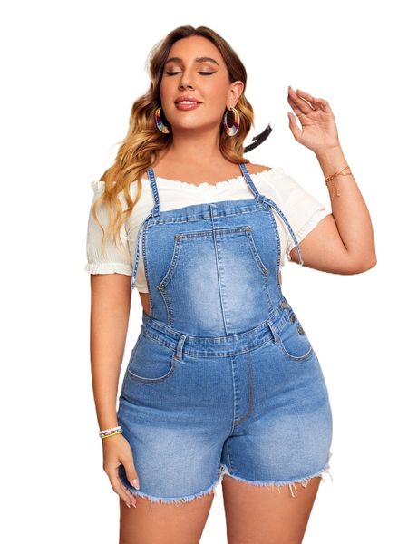 

plus raw hem denim overall without j61p#, Black;white