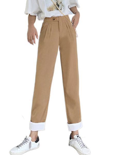 

honeyspot contrast rolled hem suit pants l9kb#, White;black