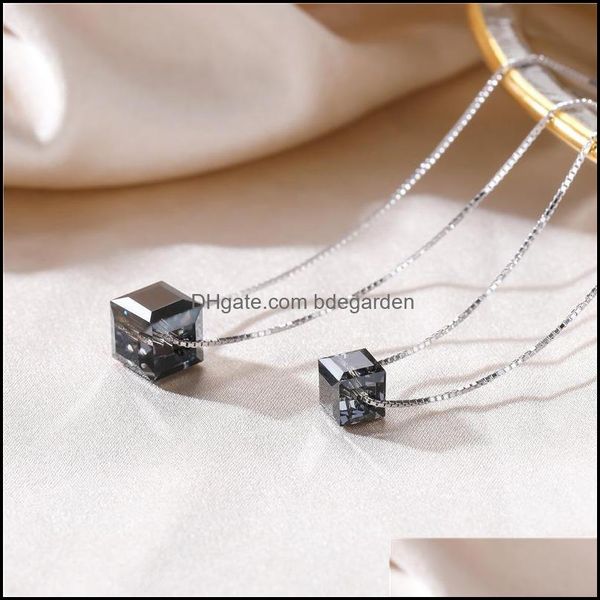 

chains necklaces pendants jewelry sterling sier 925 black crystal pendant necklace for women necklaceschains drop d dha9x, Silver