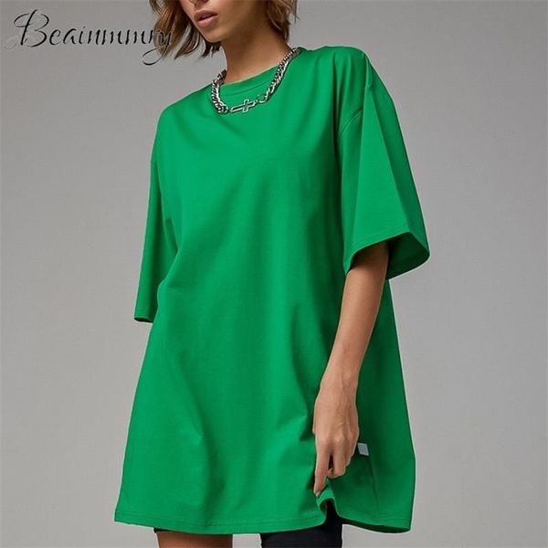 

cotton oversized t shirt women half sleeve t-shirt for couple summer loose female t-shirts casual mini dress 220321, White