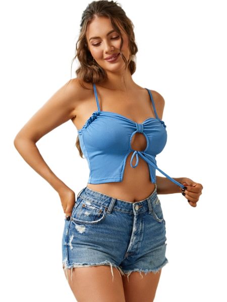 

sbetro solid cut out tie front cami m7fm#, White