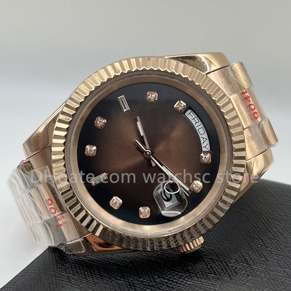 

watchsc- 41mm automatic watch mens womens stainless steel waterproof luminous classic watch, Slivery;brown
