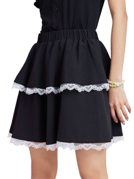 

romwe contrast lace layered skirt s3am#, Black