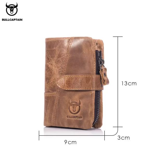 

retro genuine leather men short wallet oil wax cowhide zipper hasp multi-function coin purse rfid card holder hombres cartera