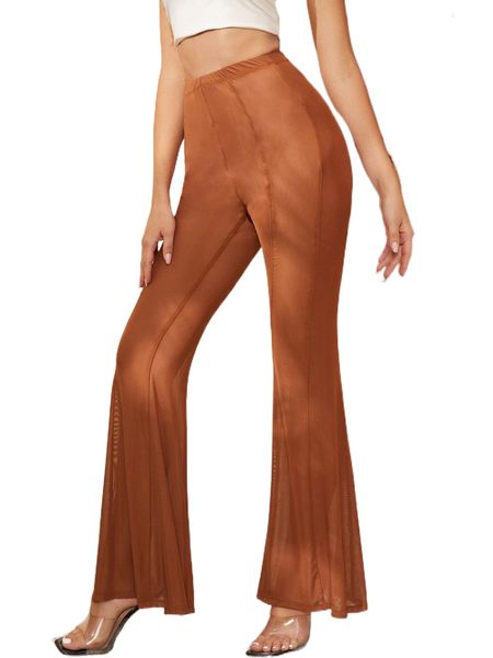 

high waist sheer mesh flare leg pants v5hb#, Black;white