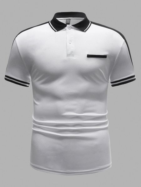

men contrast collar side striped polo shirt w8qo#, White;black