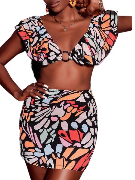

all over print ring linked crop & bodycon skirt o6tq#, White