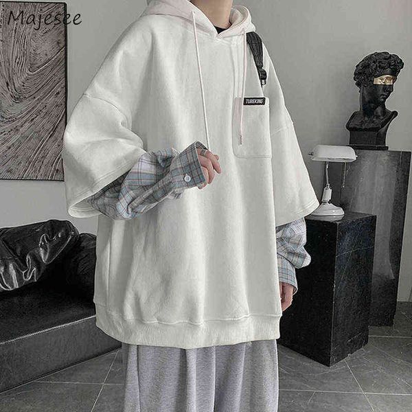 

splicing hoodies men fake 2-piece japanese style sweatshirts oversize bf versatile couples harajuku streetwear hooded clothing y220702, Black