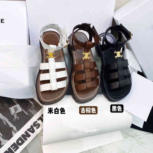 

sandals summer sandals thick soled roman women's hollow woven shoes flat leather beach, Black