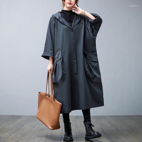 Trench da donna 2022 Corea Style Street Fashion sottile con cappuccio autunno inverno monopetto abiti da donna larghi casual