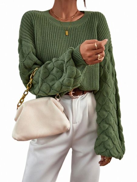 

drop shoulder textured knit sweater z5c8#, White;black