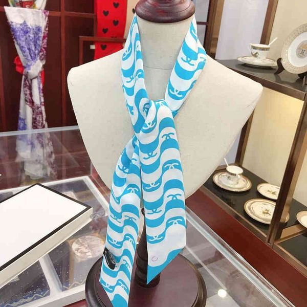 

designer channel handbag silk scarf fashion casual head hair band ribbon old flower binding bag handle rectangular pop style woman scarf sen, Blue;gray