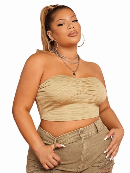 

sxy plus ruched crop tube h7bu#, Black