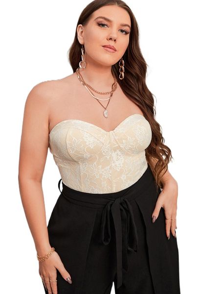 

plus bustier lace tube bodysuit n5yf#, Black