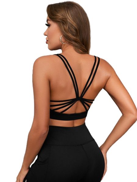 

solid crisscross backless sports bra n13h#, Gray