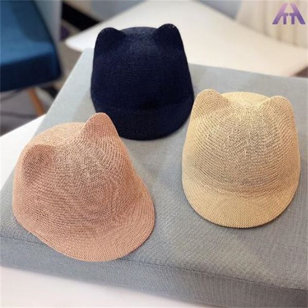 Lindo chapéu de bebê com orelhas malha de palha de verão menino chapéu de menino crianças snapback bolo de beisebol crianças praia chapéu de sol gc1336