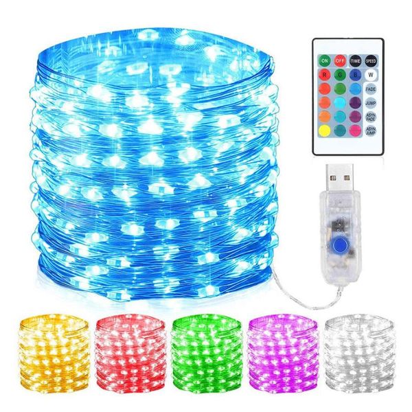 Saiten 20M RGB LED Kupferdraht Weihnachtsbaum String Licht USB Fernbedienung Fee Girlande für Hochzeit Urlaub Party DecorLED