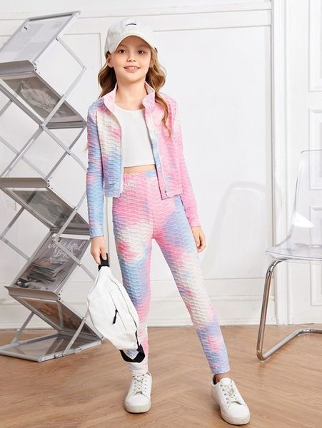 

girls tie dye zip up jacket & leggings she, White
