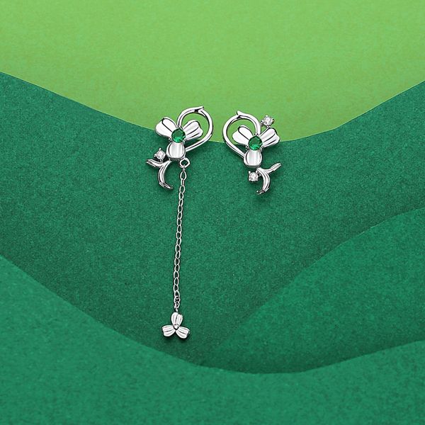 

24 solar terms qingming clover earrings charms women s 925 sterling silver natio, Golden