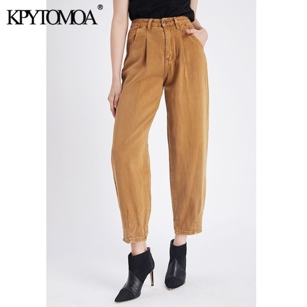 

vintage stylish high waist harem pants washed effect jean fashion pockets zipper fly with darts ankle trousers jean y200417, Blue