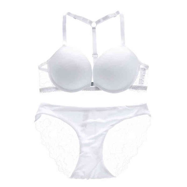 Reggiseno economico per ragazze Set reggiseno e mutandine sexy a V profonda Chiusura frontale in pizzo Slip intimo senza cuciture Set di biancheria intima per donna push-up grande L220726