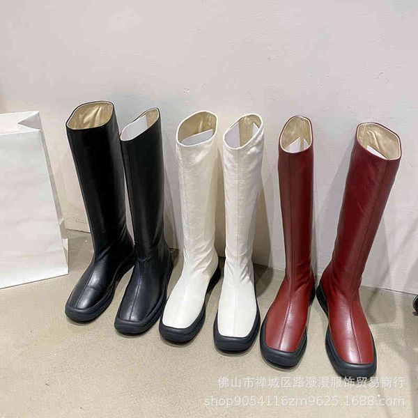 

boots autumn and winter knight boots women's square head sleeve thick heel bottom increased thin, Black