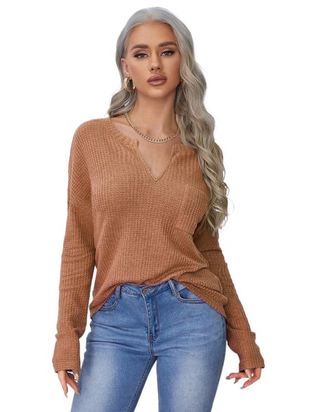 

notched neck pocket front waffle knit n1if#, White