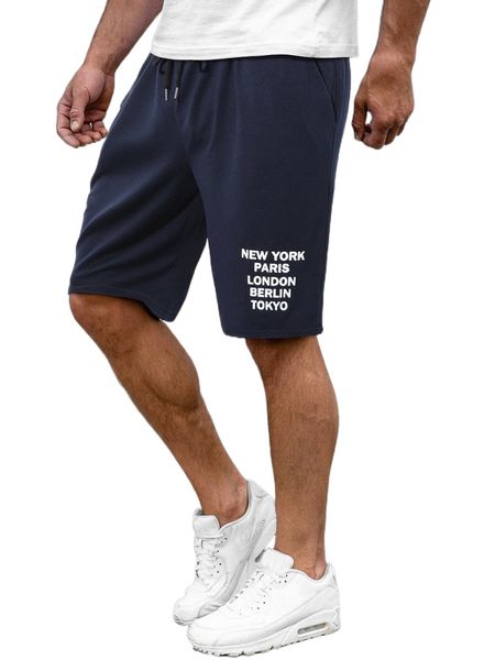 

men slogan graphic drawstring waist shorts u36x#, White;black