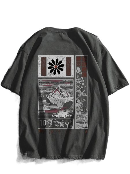 

men mountain & letter graphic drop shoulder tee t1bw#, White;black