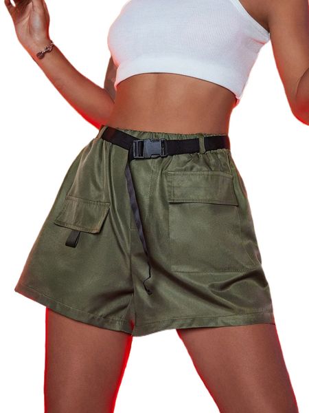 

flap pocket buckled belted shorts p6ri#, White;black