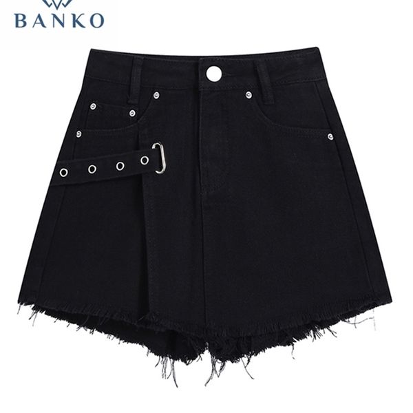 Verão moda e-girl largo perna de calça jeans shorts plus size preto denim mulheres cintura alta cintura chique streetwear y2k 220419