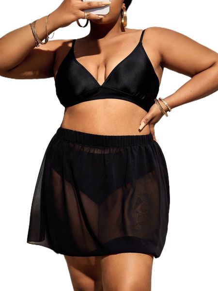 

plus elastic waist cover up skirt s90i#, Black