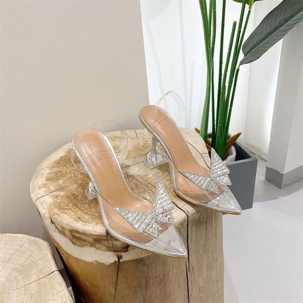 

women plus size dress shoes 2022 summer new pointy high-heeled shoes butterfly decoration transparent pu sandal bag-all-match high heels pum, Black