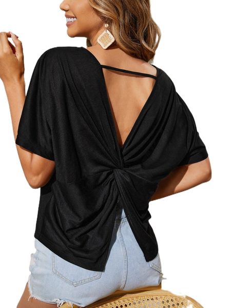 

cut out twist back batwing sleeve tee 06ou#, White