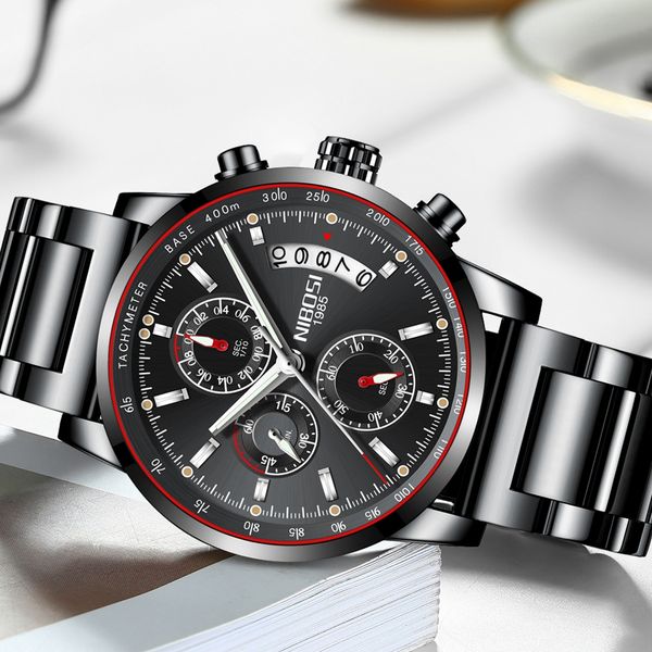 

2022new nibosi male watch military chronograph watches clock men blue waterproof quartz wrist watch relogio masculino gift b2, Slivery;brown