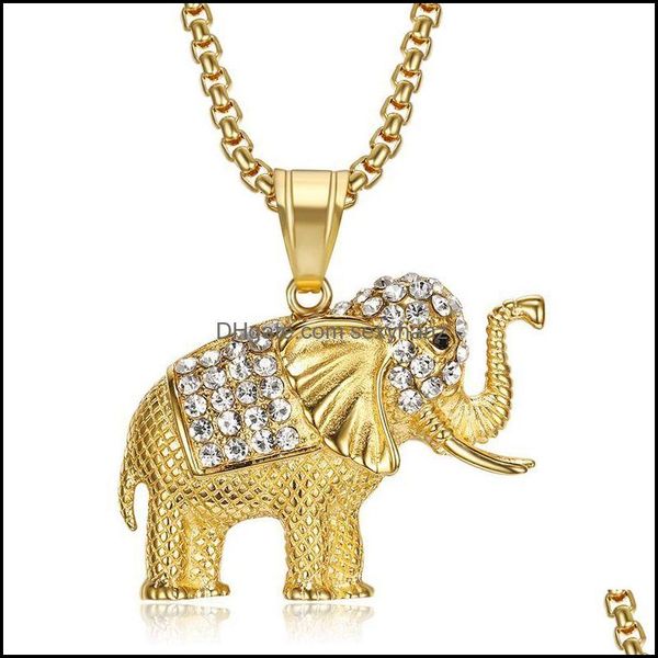 

pendant necklaces pendants jewelry stainless steel iced out crystal elephant animal with chain mens hip dhgyd, Silver