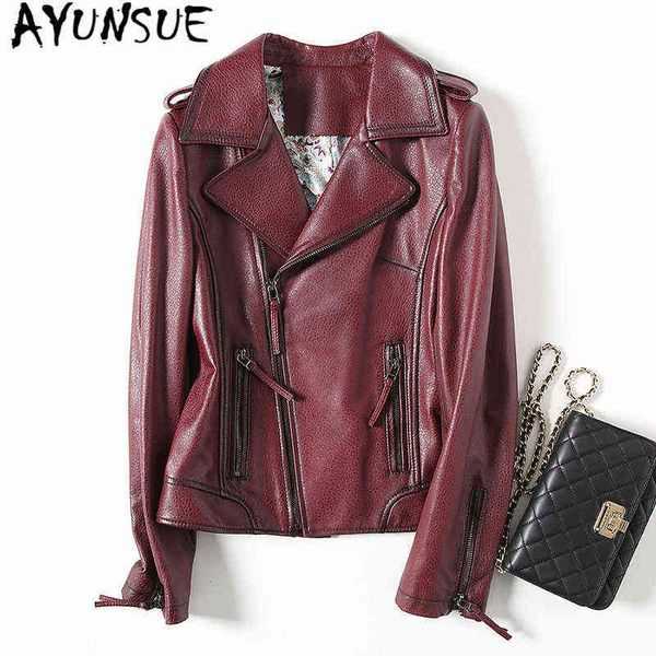 

ayunsue 100 genuine sheepskin coat female leather coat short slim coat for women outerwear jaqueta de couro 57055lw375 j220727, Black