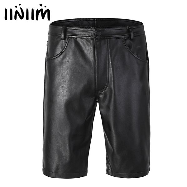 iiniim Schwarze Herren-Boxershorts aus Leder zur Hälfte mit Taschen, Shorts mit Reißverschluss für Herren-Club-Partykleidung 210322