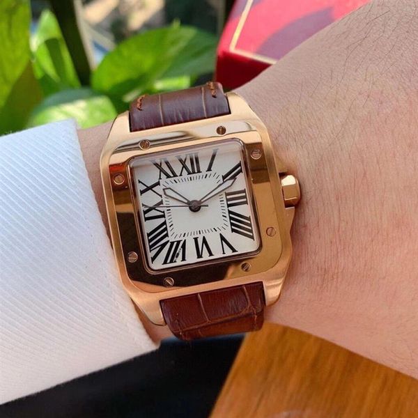 

watches for men two tone 100 xl watch 40mm automatic mechanical brown leather gold case men's sports original clasp wristwatc286j, Slivery;brown