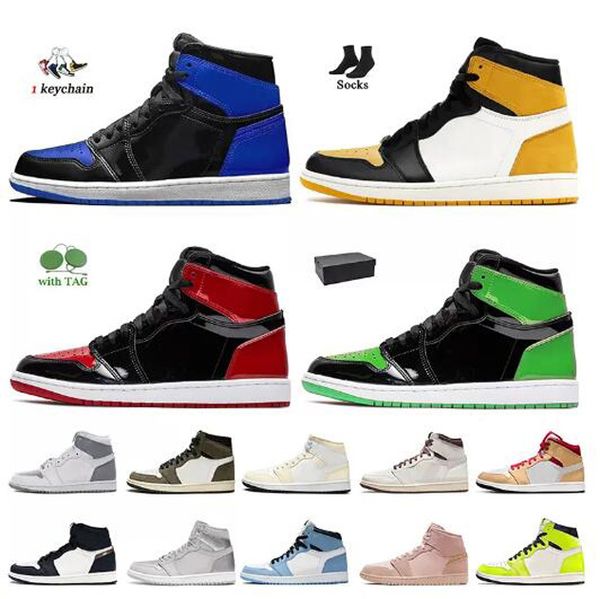 

2022 new high 1 jumpman 1s basketball shoes visionaire patent green bred royal blue yellow toe surfaces paris white light smoke grey unc wom