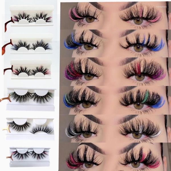 Falsche Wimpern, bunte Zilien, Party, Rot, Blau, Lila, Rosa, Mischung, 3D-Nerzfarben, Ombre, vegane Streifenwimpern, natürlich, dramatisch, flauschig, falsch, Harv22