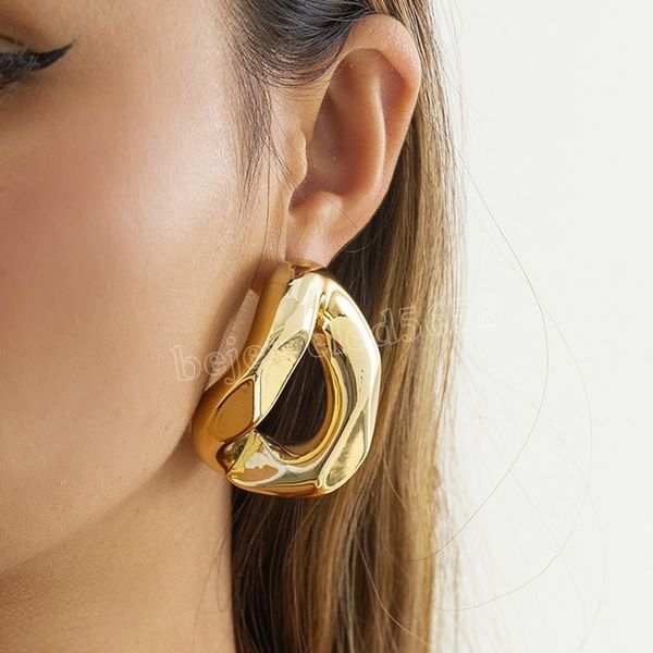 

exaggerated golden big dangle earrings for women vintage punk metal geometric circle earrings female jewelry, Silver